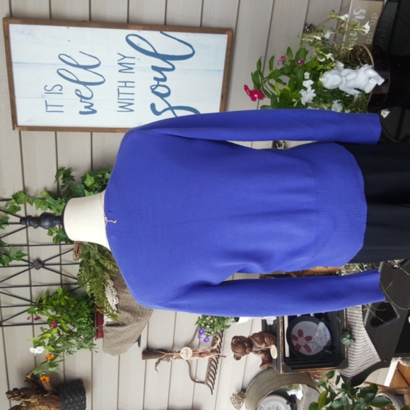 PETITE SOPHISTICATE ♡ Gorgeous 2pc Vintage Royal Blue Knit STRETCH Sweater Set S - Picture 11 of 14